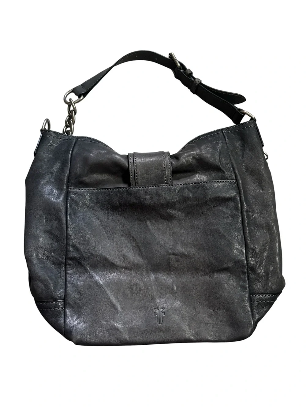 Frye Leather Ella Bucket Hobo Shoulder Bag Purse Pocketbook Carbon Grey Chain